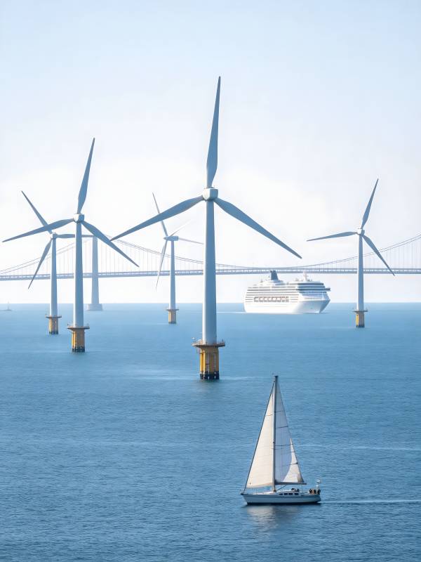 风车海景帆船行图片