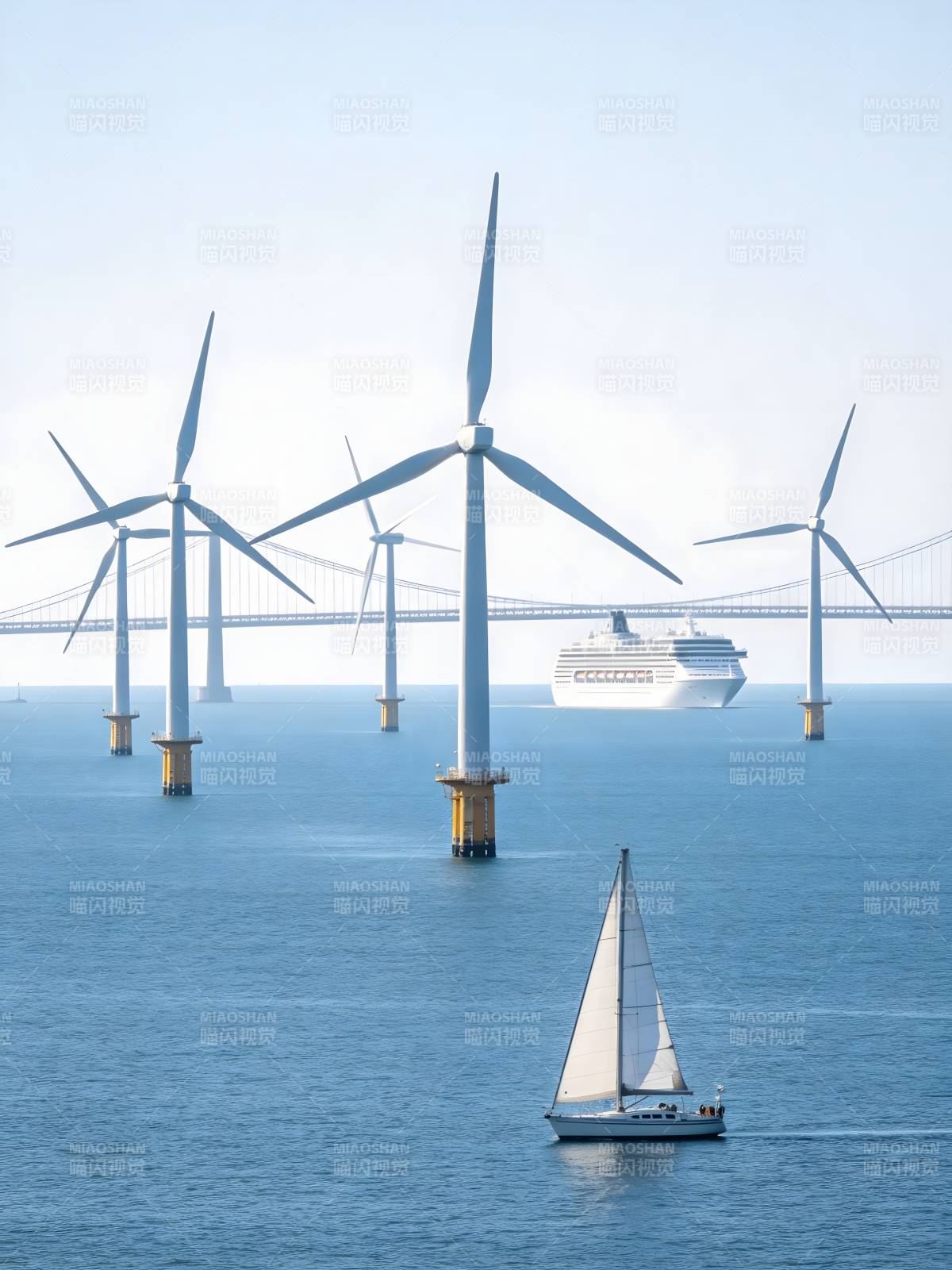 风车海景帆船行图片