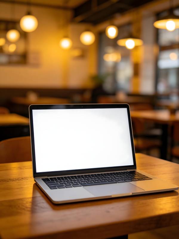 咖啡馆中的笔记本电脑图片