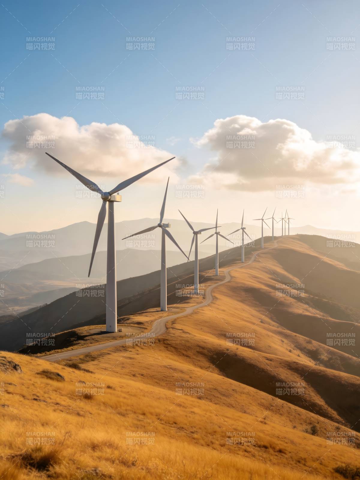 风车列阵山间图片
