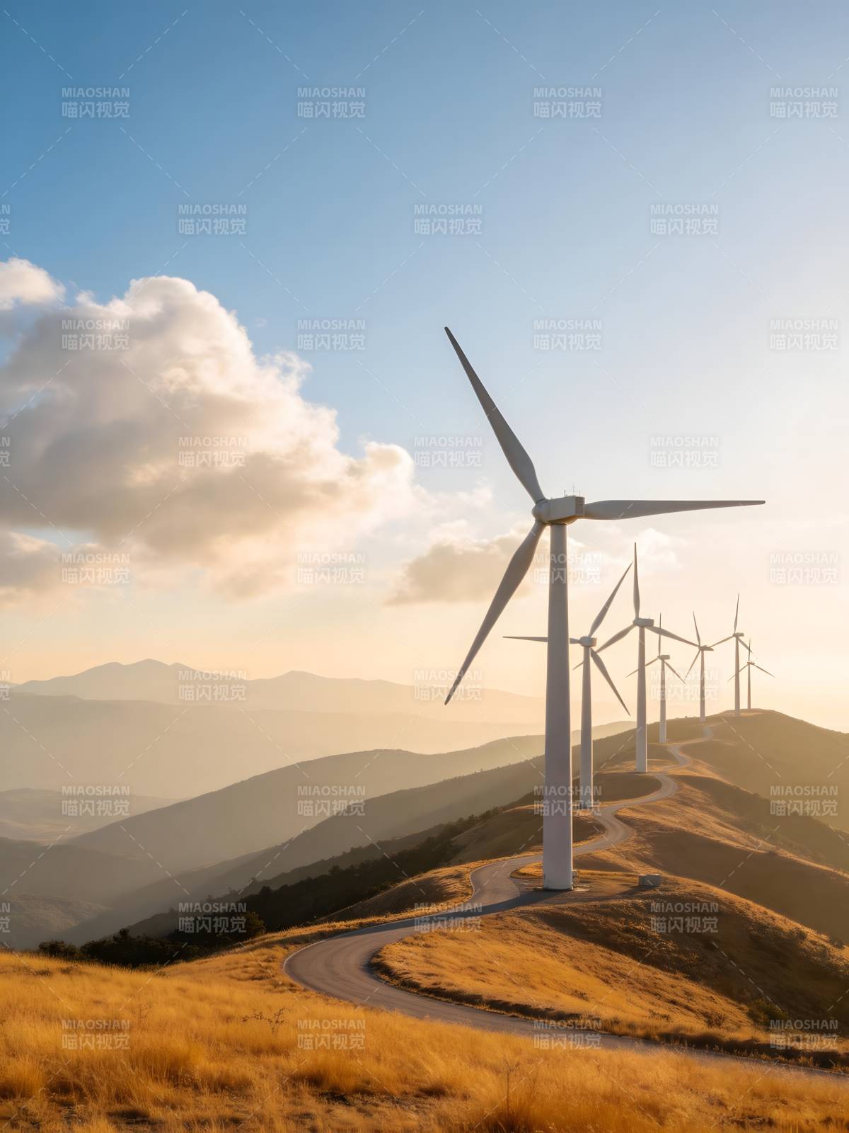 风车山道晨曦图片