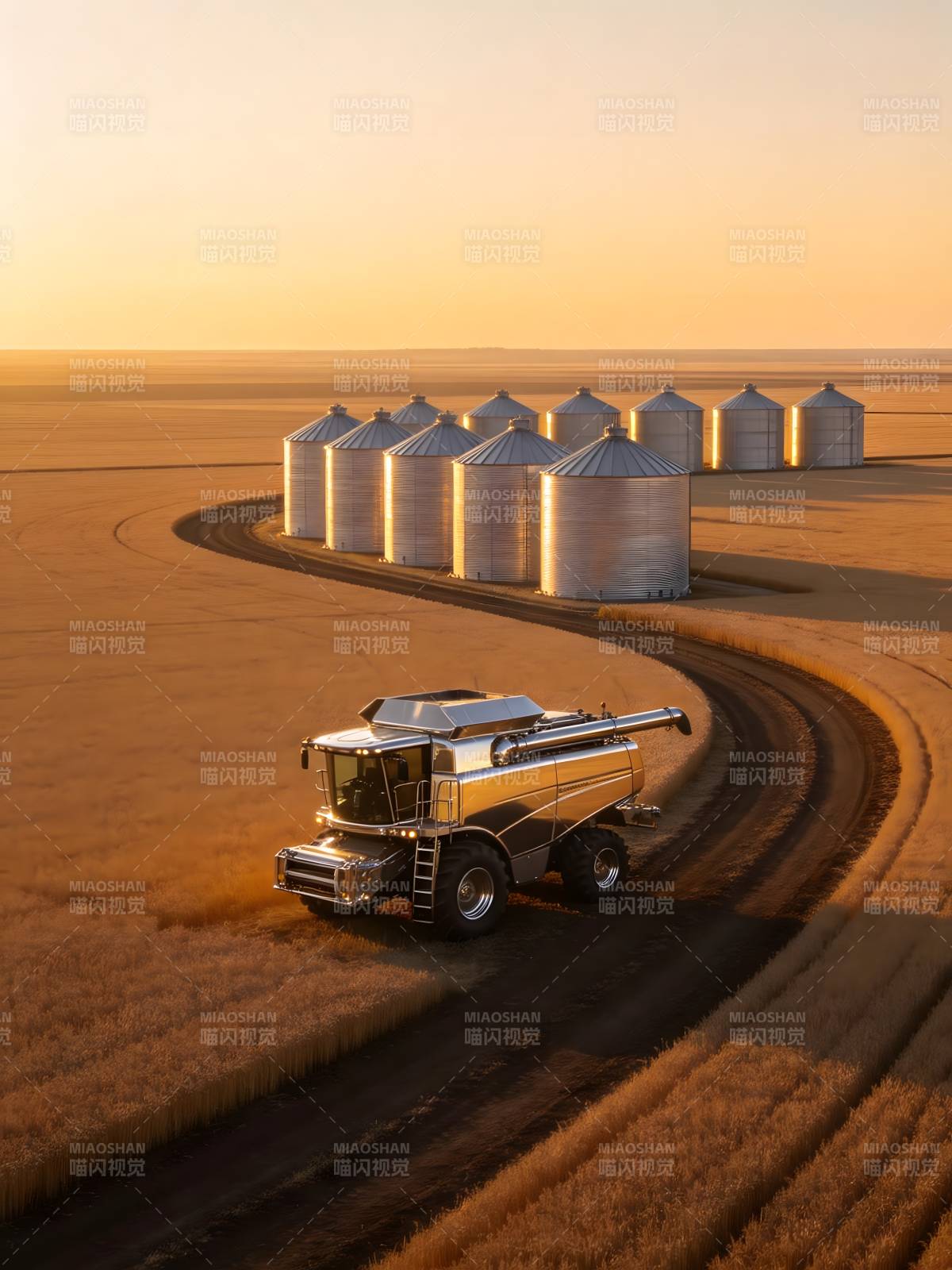 金色麦田收割图图片