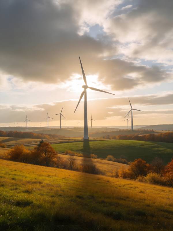 风车与夕阳图片