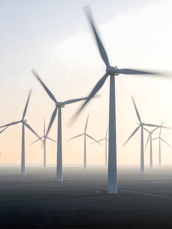 风车阵列迎晨曦图片