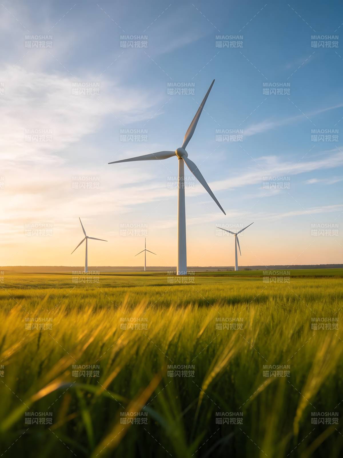 风车田野日落图片