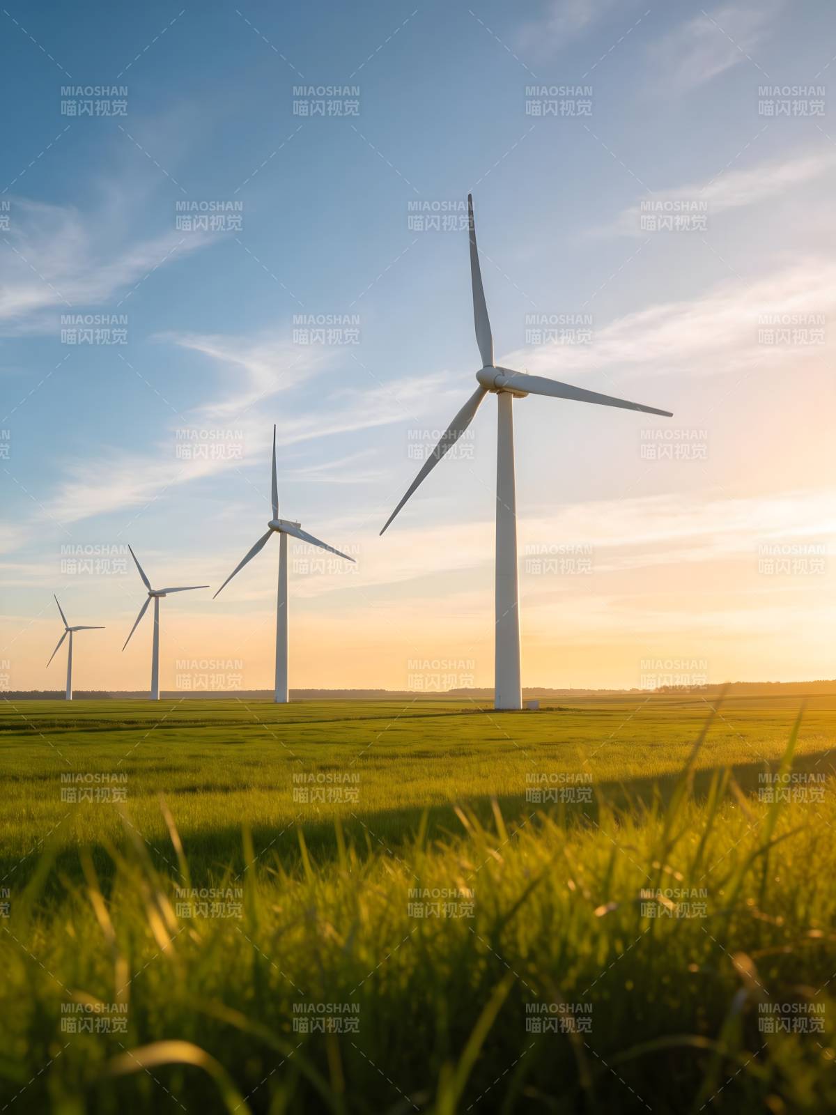 风车田野日落图片