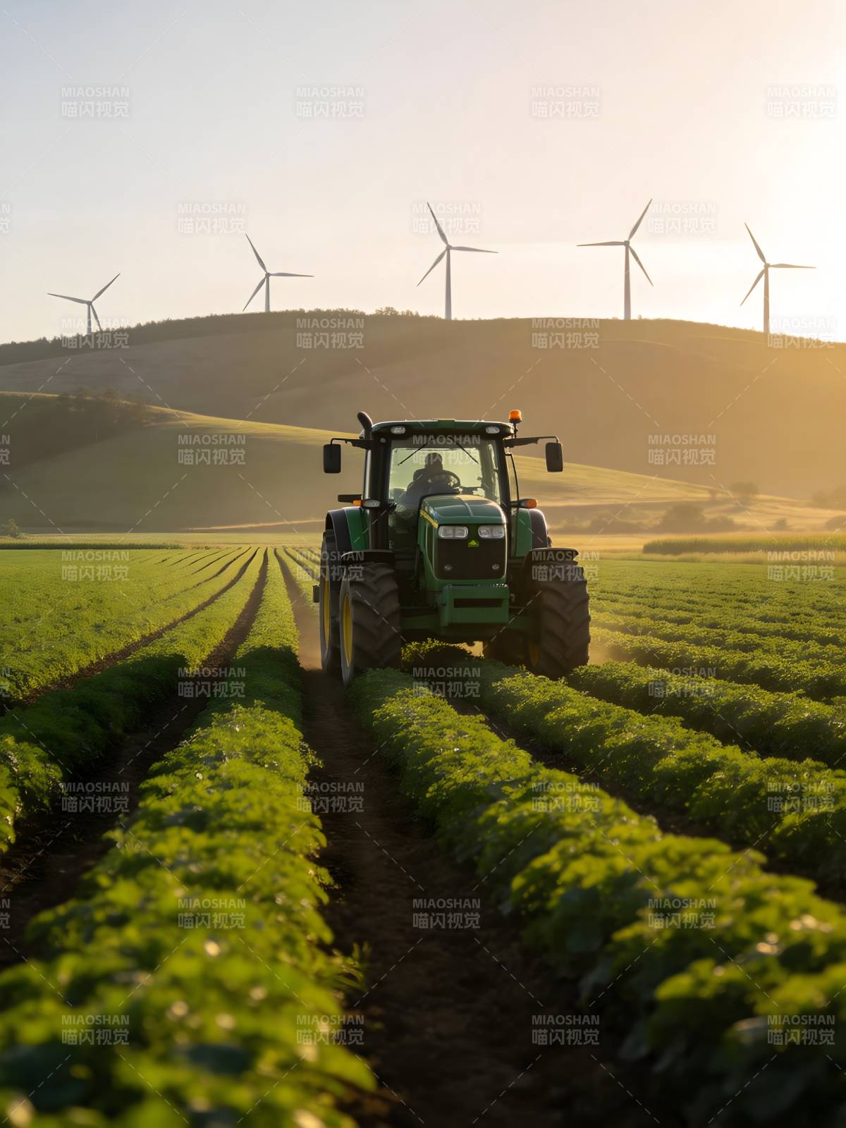 田园风光 风车与拖拉机图片