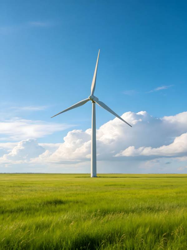 风车绿野蓝天图片