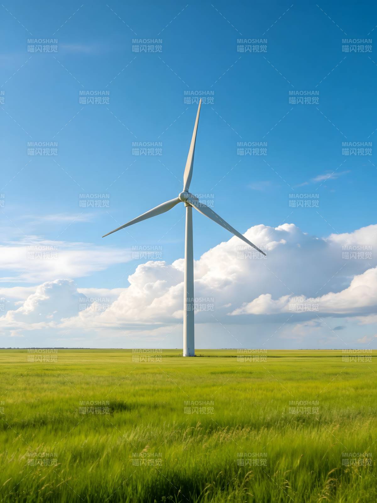 风车绿野蓝天图片