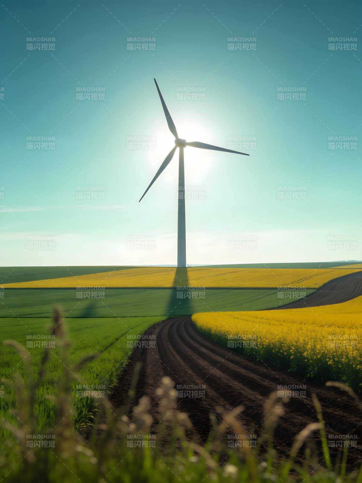 风车与花田图片