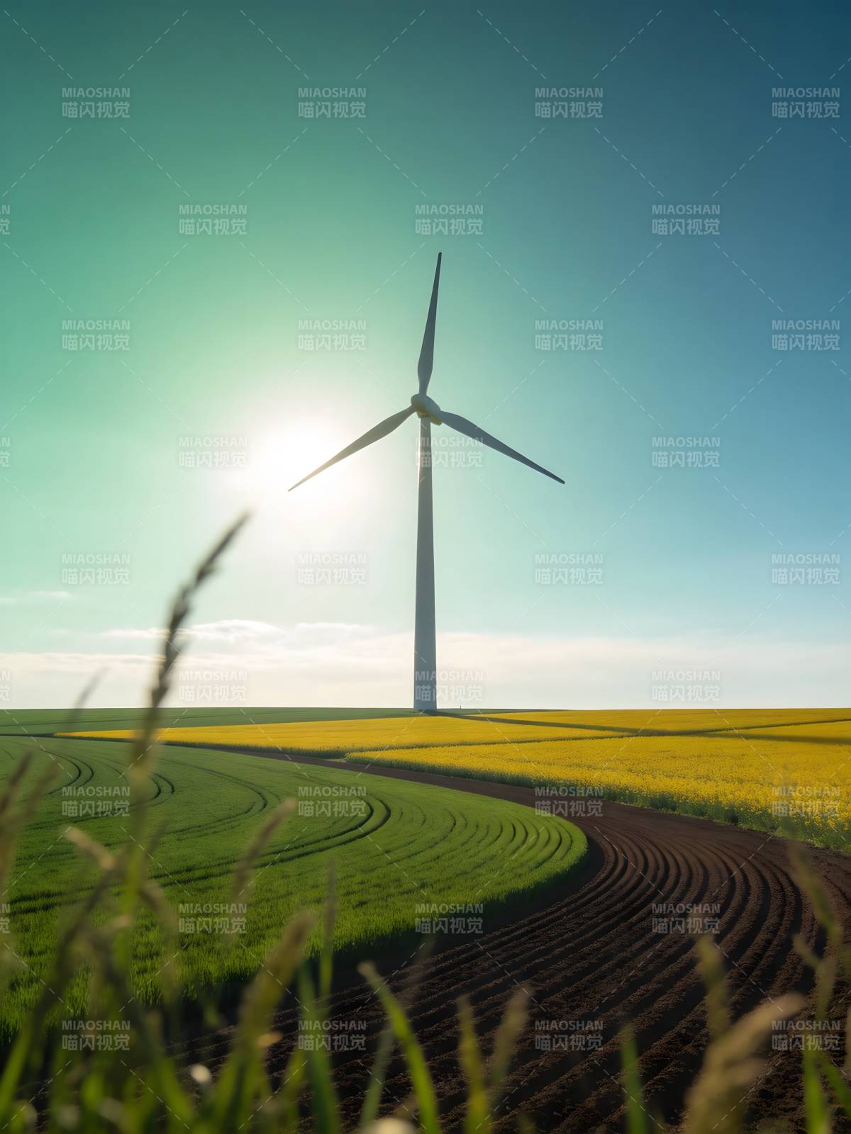 风车田野日出图片