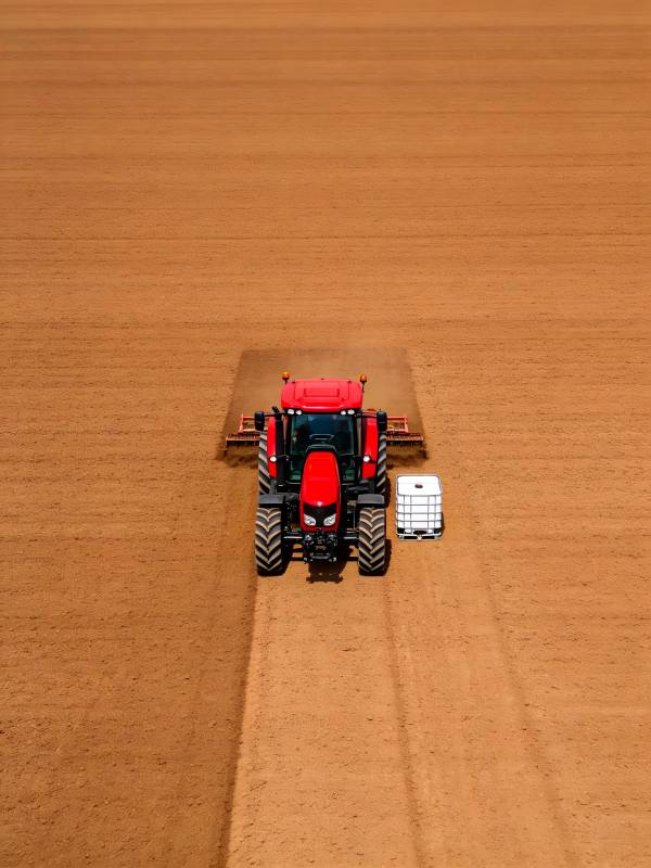 红拖拉机耕作田地图片