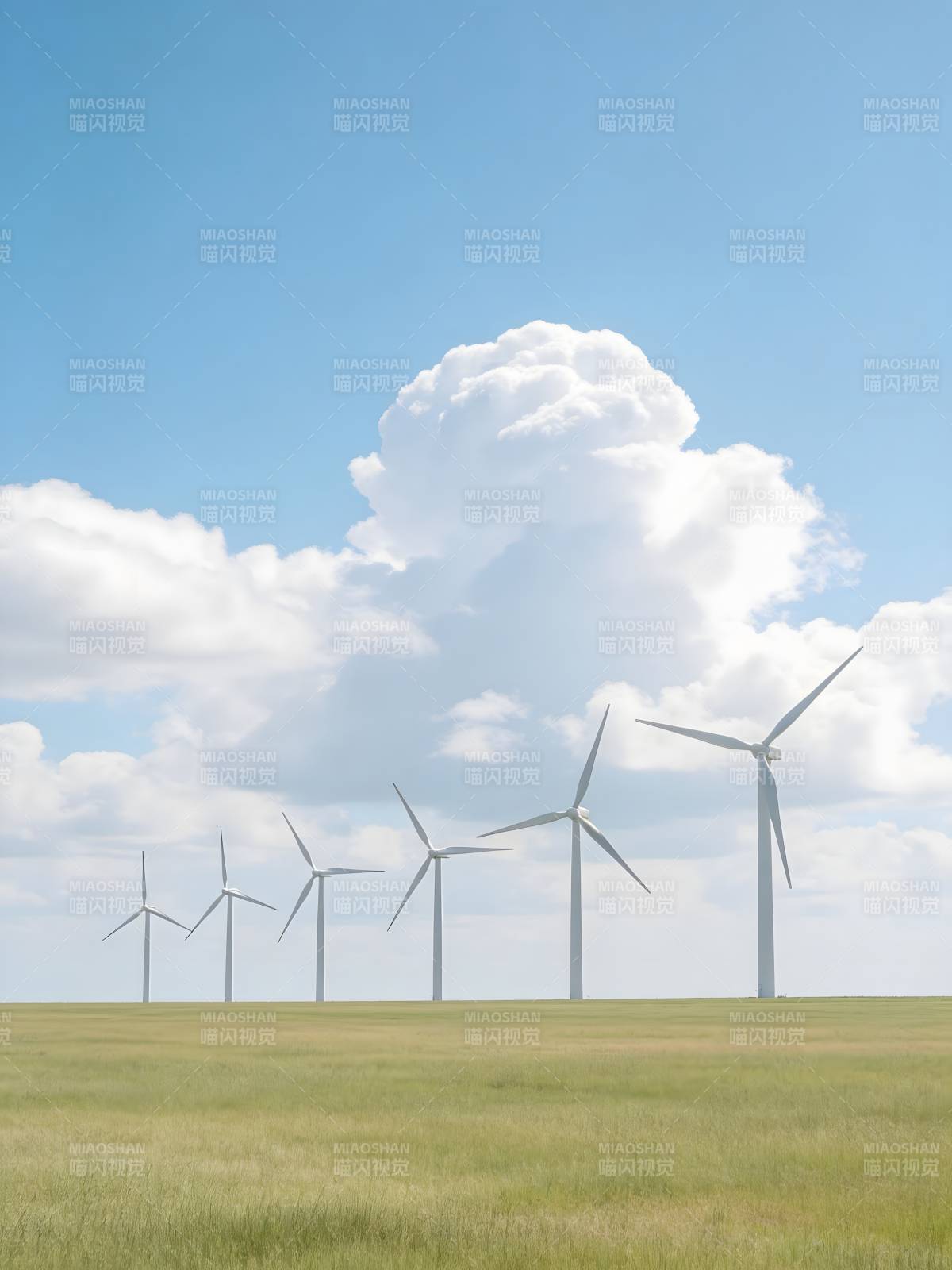 风车田野蓝天白云图片