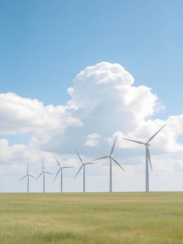 风车田野蓝天白云图片