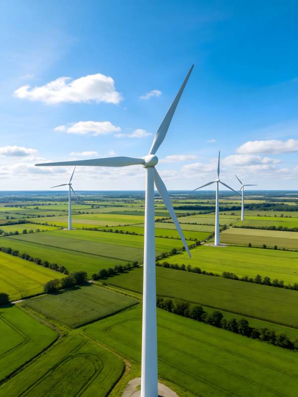 风车绿野蓝天图片