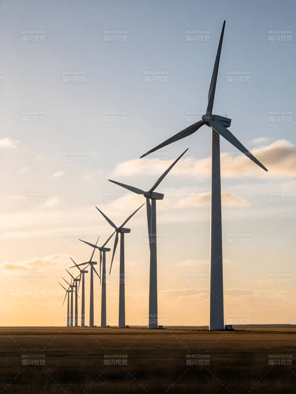 风车列阵迎朝阳图片