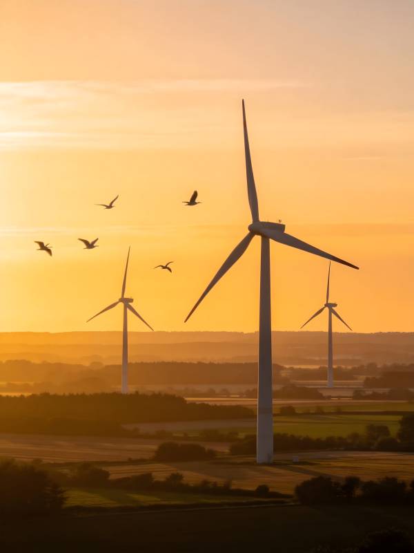 风车与飞鸟共舞图片