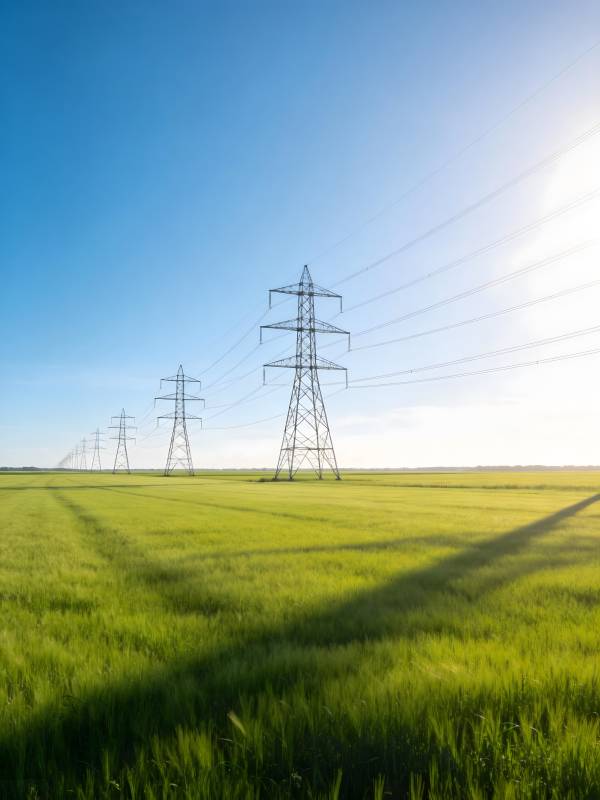 电塔穿行绿野间图片