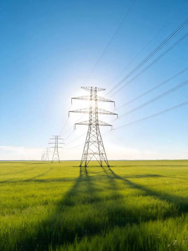 电塔映绿野图片