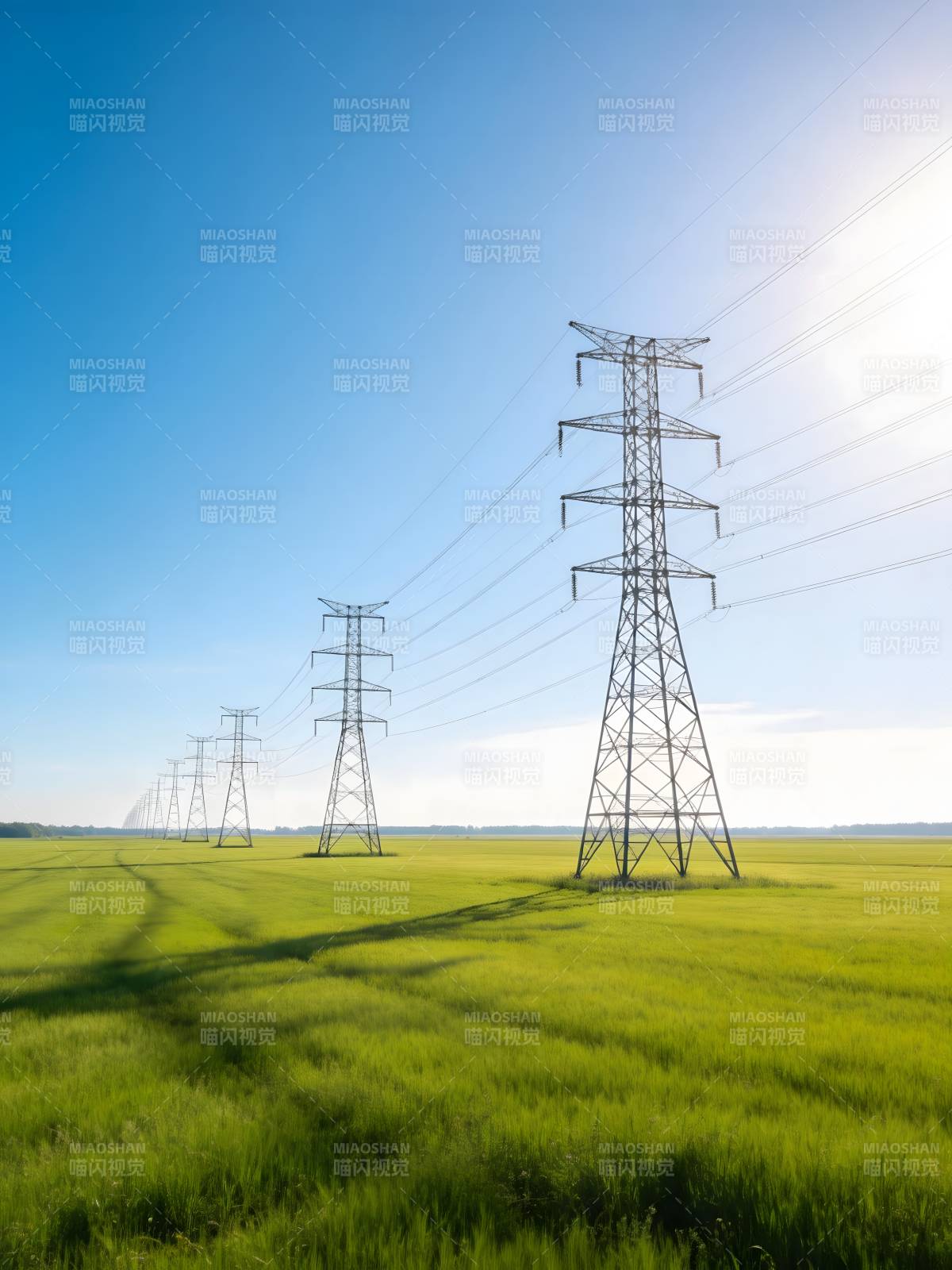 电塔绿野行图片