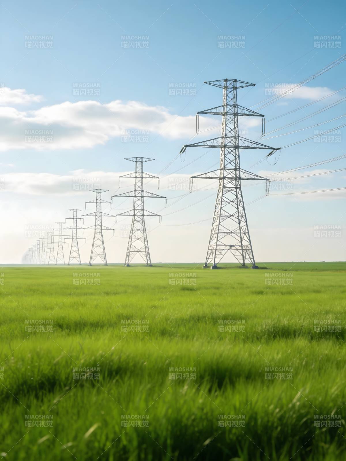绿野上的电力塔图片