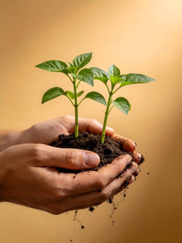 双手捧绿苗图片