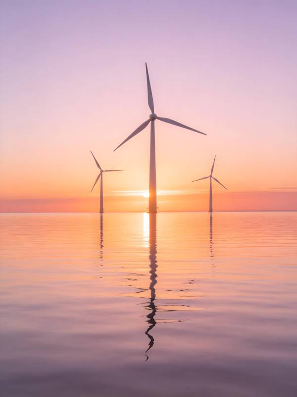 海上风车日落图图片