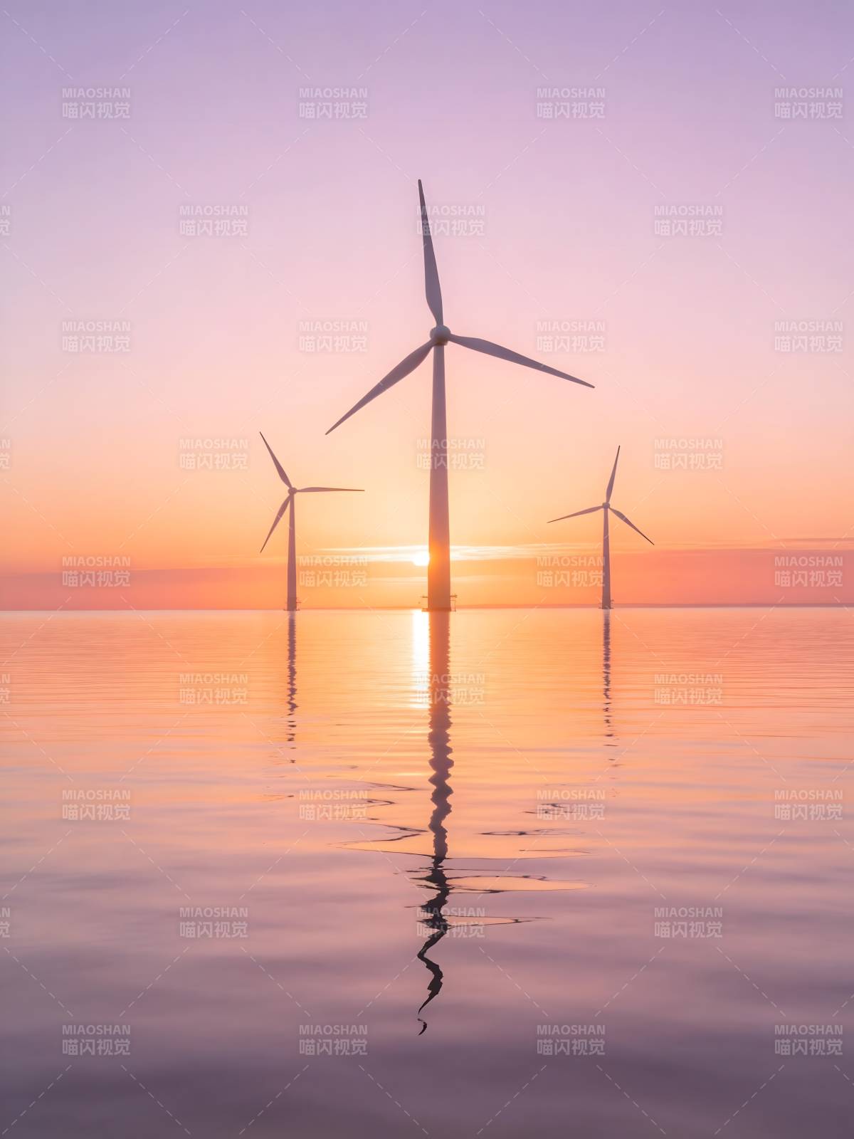 海上风车日落图图片