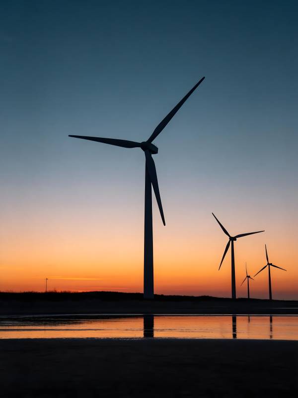 风车剪影映夕阳图片