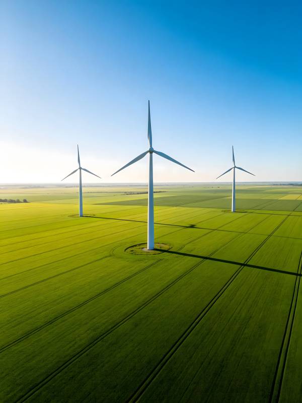 风车绿野蓝天图片