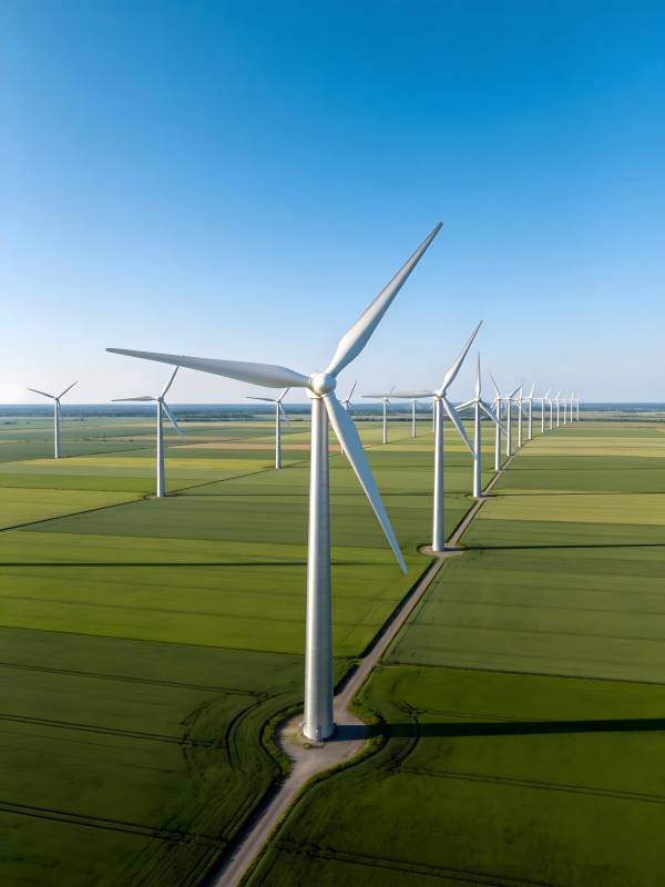 风车列阵绿野间图片