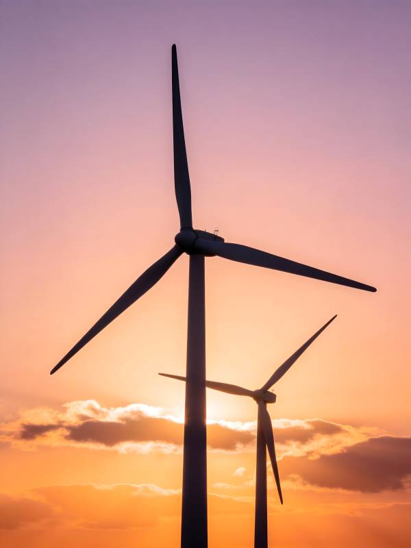 风车剪影夕阳下图片