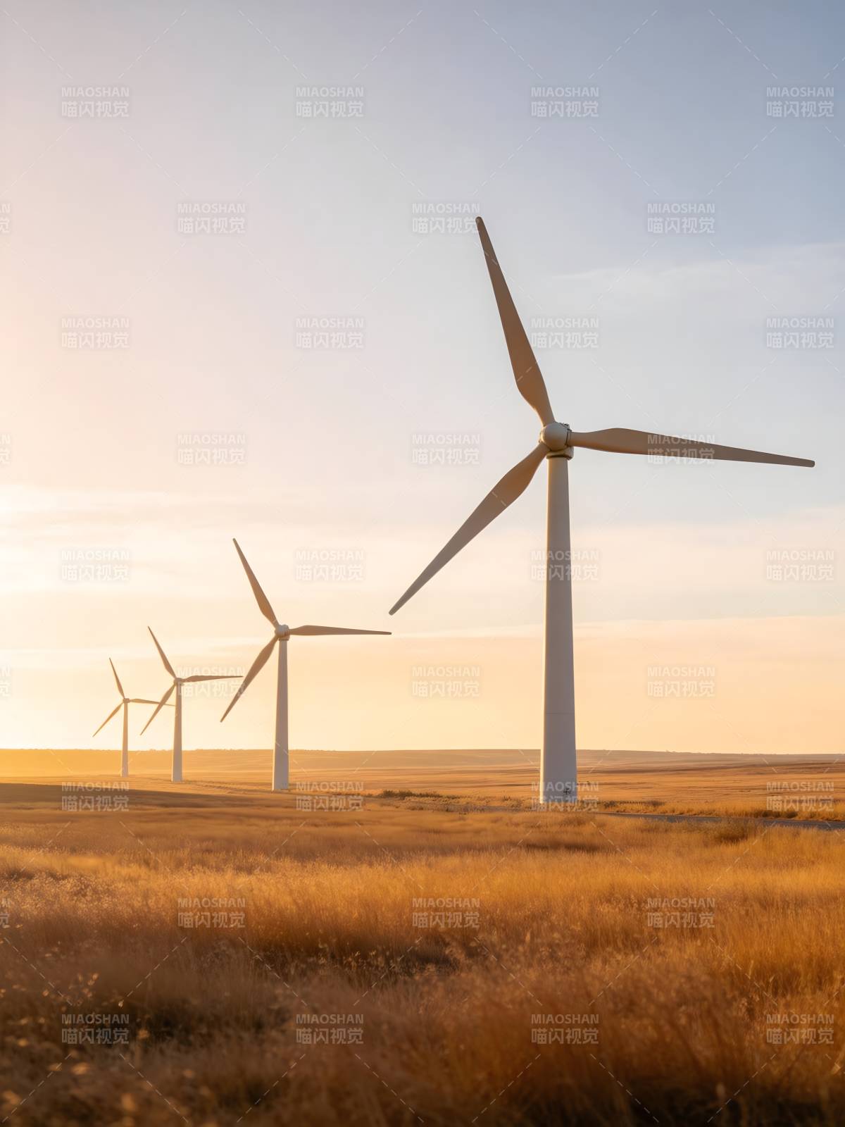 风车田野夕阳图片