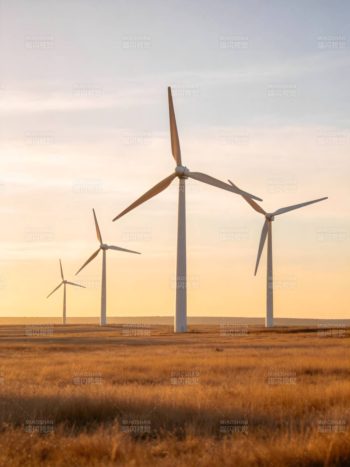 风车在夕阳下旋转图片