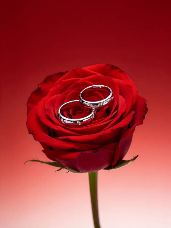 玫瑰上的婚戒图片