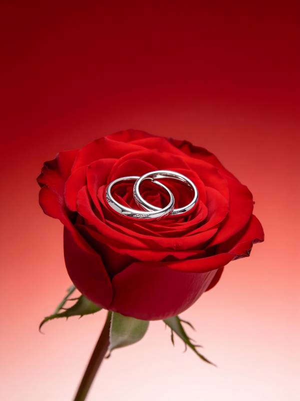 玫瑰上的婚戒图片