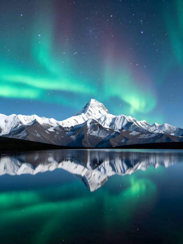 极光映雪山图片