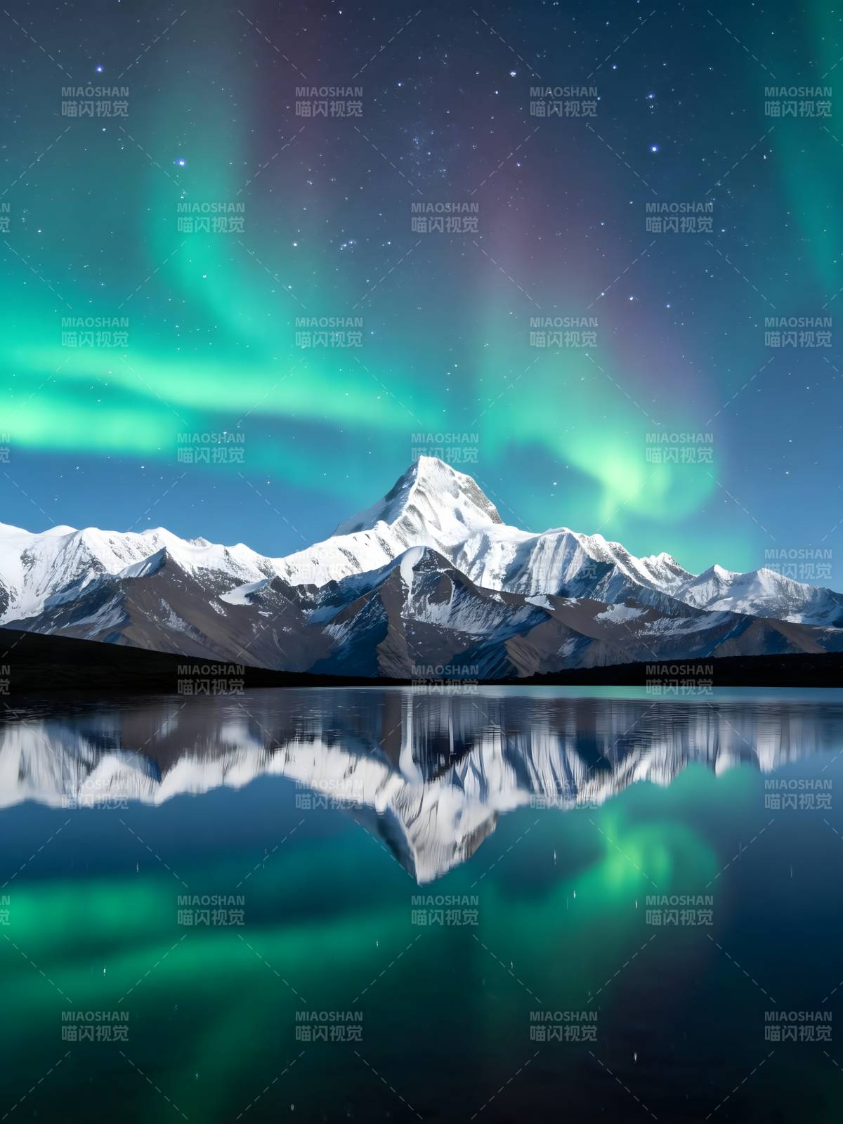 极光映雪山图片
