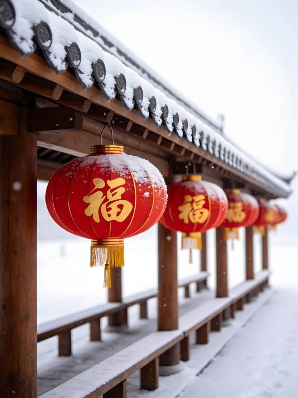 雪中红灯笼图片