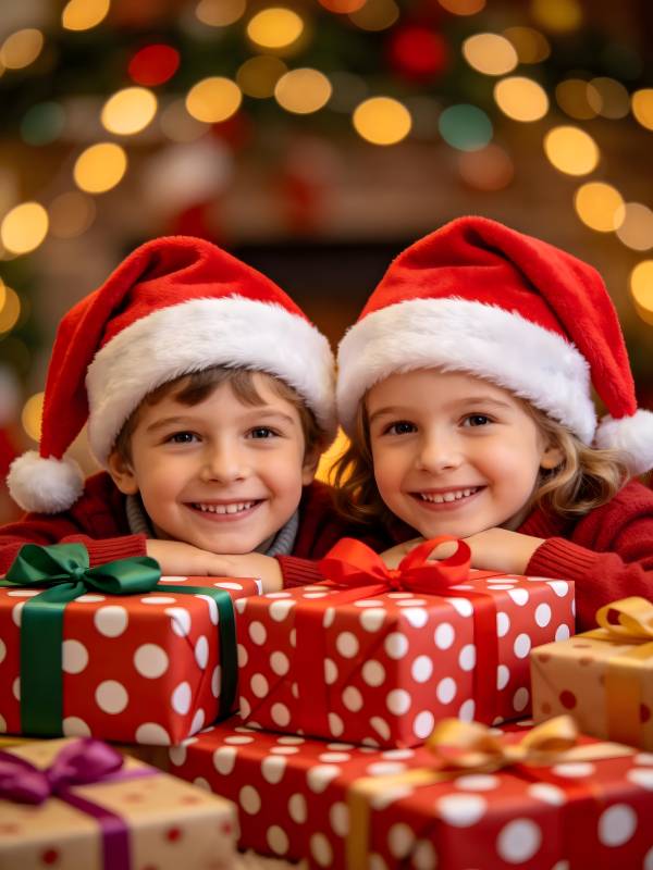 圣诞双胞胎笑迎礼物图片