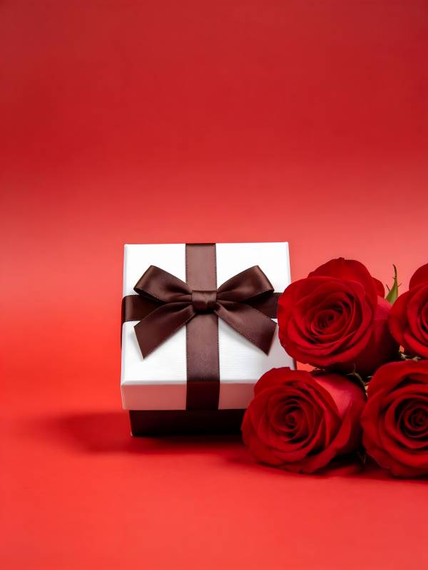 红玫瑰与礼盒图片