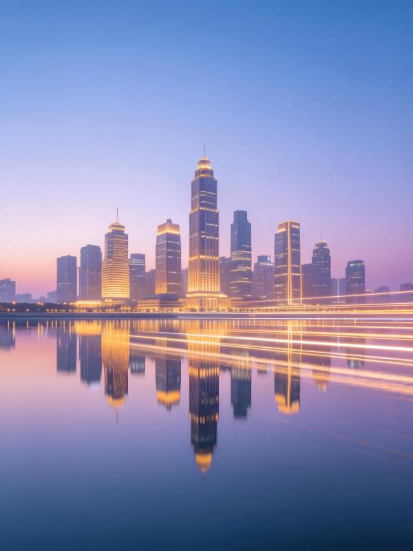 城市夜景倒影图片