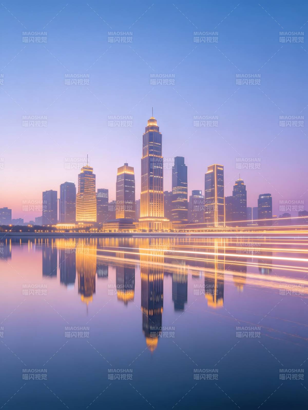 城市夜景倒影图片