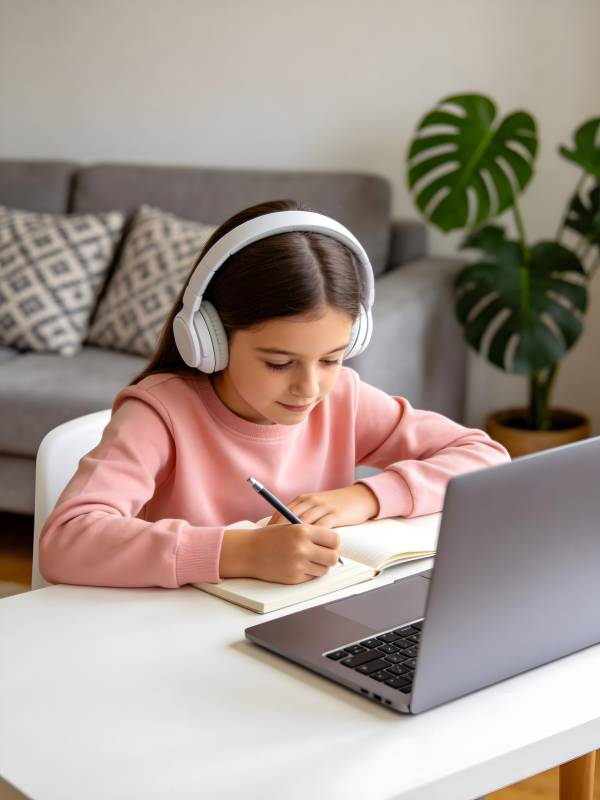 女孩在家学习图片