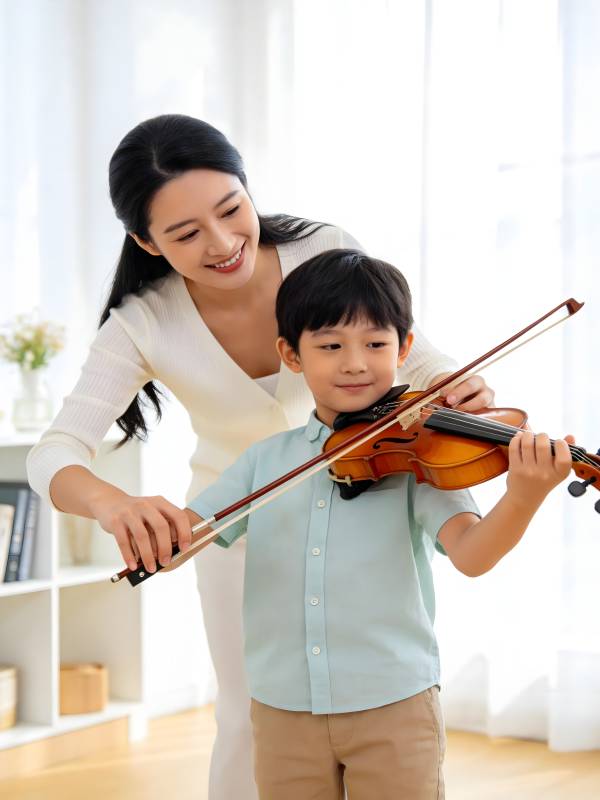 母子共奏小提琴图片