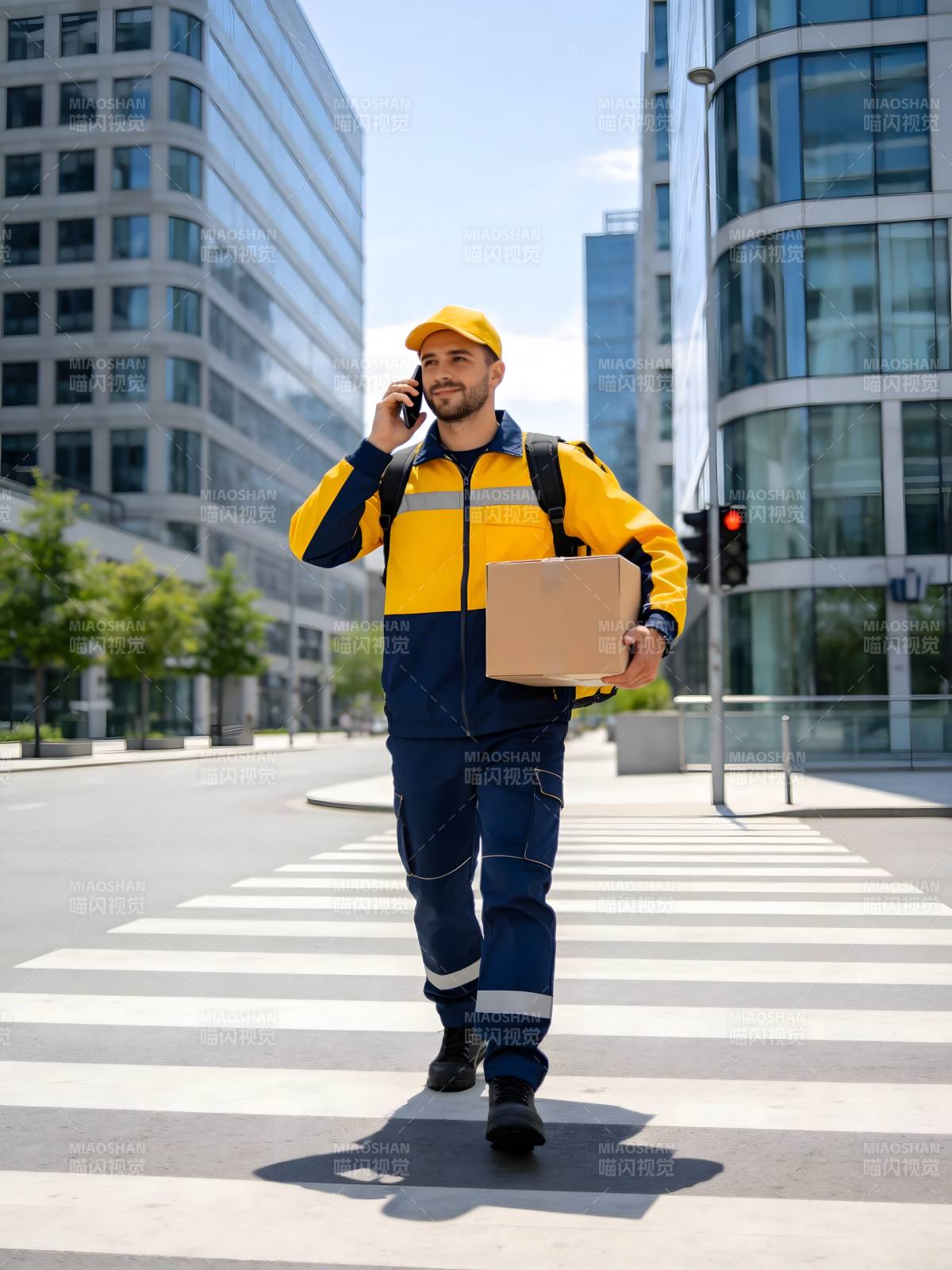快递员街头送件图片
