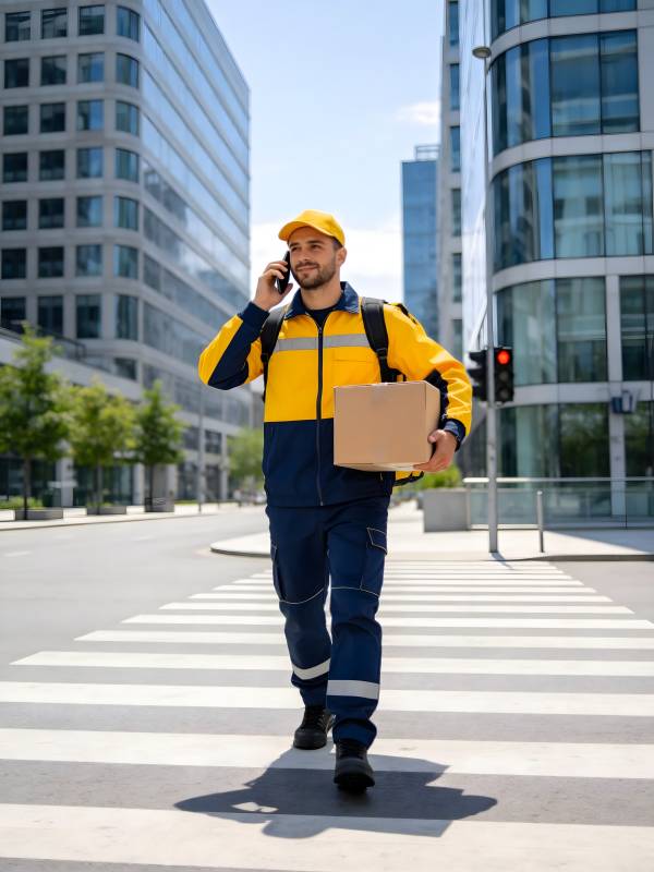 快递员街头送件图片