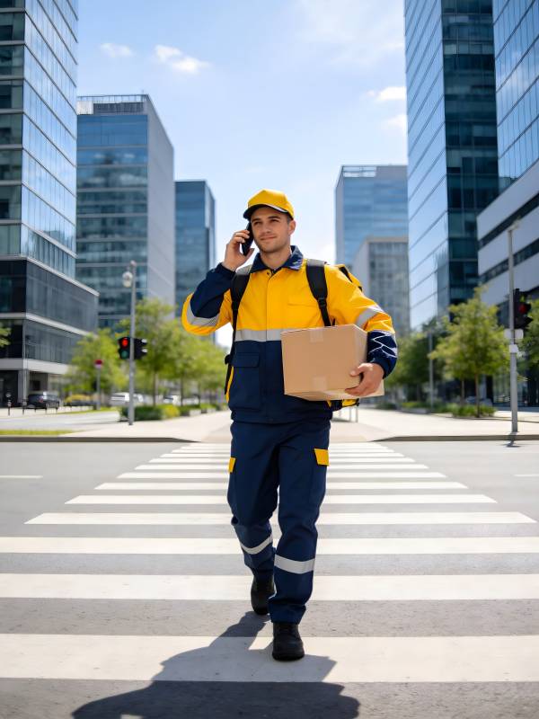 快递员街头送件图片