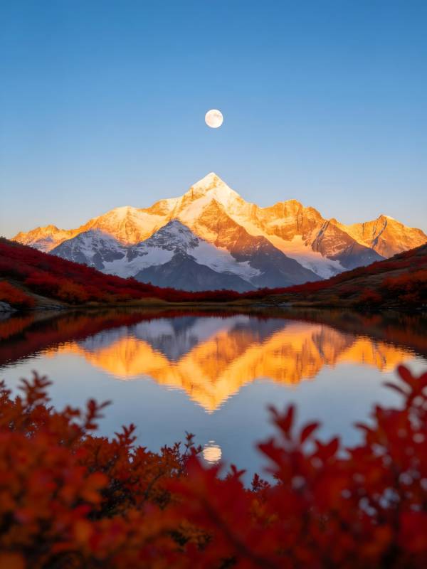 雪山映月湖图片