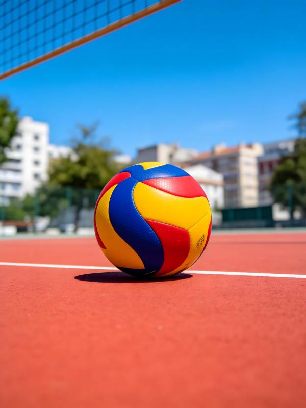 排球静置于球场图片